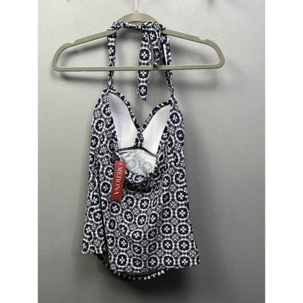 Merona Halter Swim Top Womens Size Small Built-In Padded Bra Navy White NEW - Picture 2 of 7